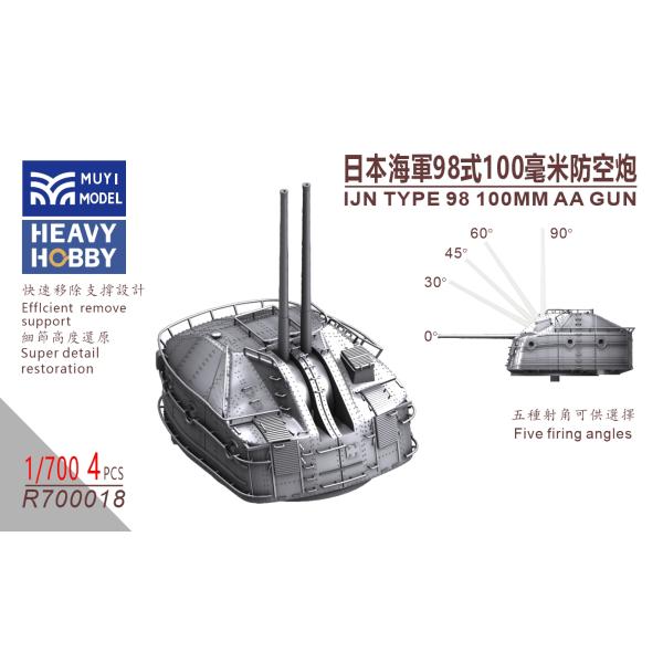 MUYIモデル R700018 1/700 日本海軍 九八式 100mm高角砲 超精密3Dプリントキット（4基入り）