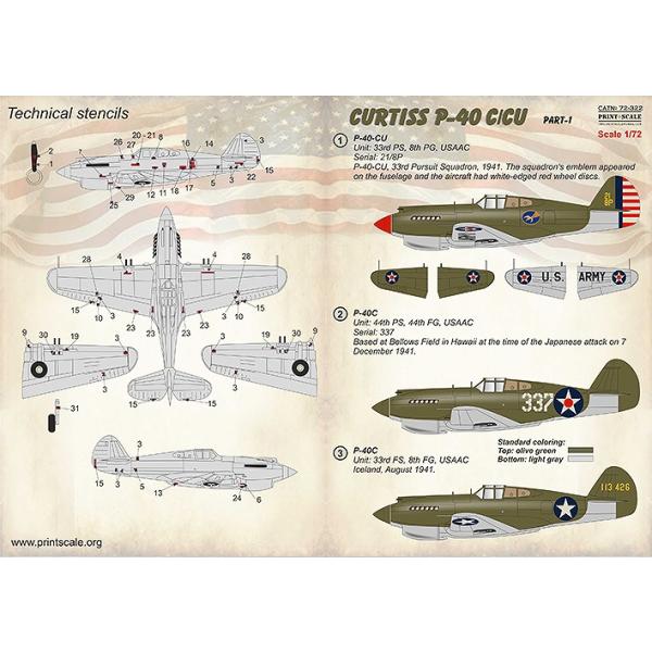プリントスケール 72-322 1/72 カーチス P-40 C/CU Part1 : ホビー