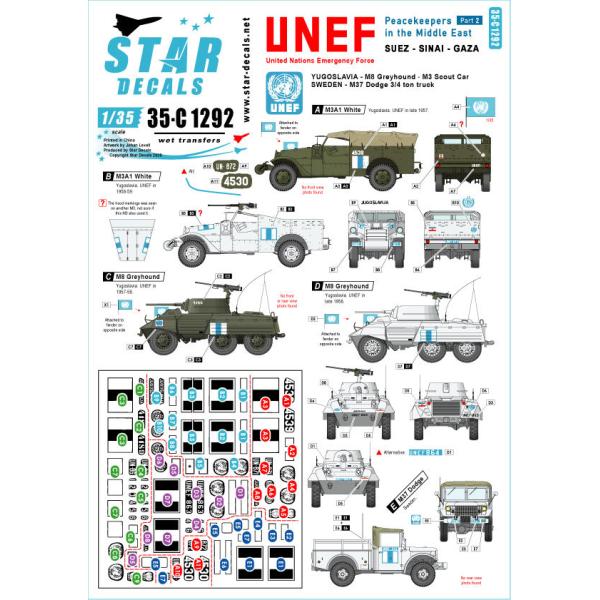 スターデカール 35-C1292 1/35 中東での平和維持軍.スエズ, シナイ、ガザ地区の国際連合緊急軍. ユーゴスラビアとスウェーデンの車両.