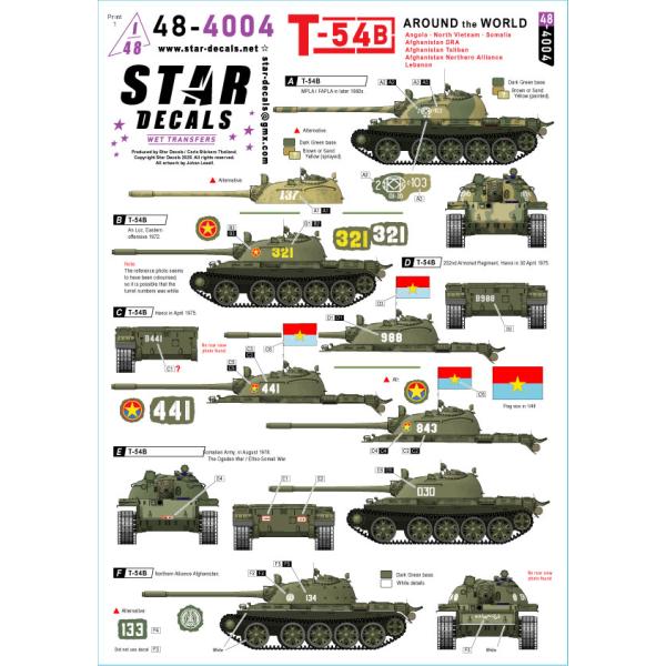 スターデカール 48-4004 1/48 世界を巡るT-54B：アンゴラ、北ベトナム、ソマリア、アフガニスタン（DRA／タリバン／北部同盟）、レバノン