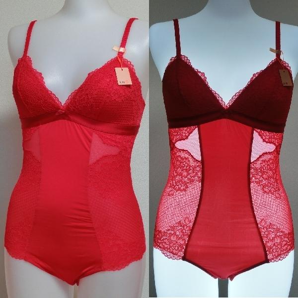 LALAレース付きレッドボディスーツ C80 レース付き赤ボディスーツ M LALAレース付きレッドボディスーツ C80