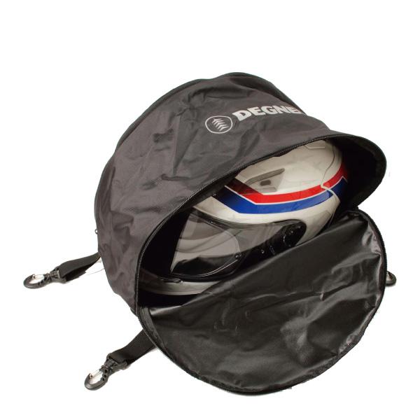 メーカー名： DEGNER / デグナー商品名： NB-106 HELMET BAG / ヘルメットバッグ素材： ポリエステルカラー： ブラック容量： フルフェイスヘルメットサイズ： H28 x W27 x D33cmヘルメットを収納するた...