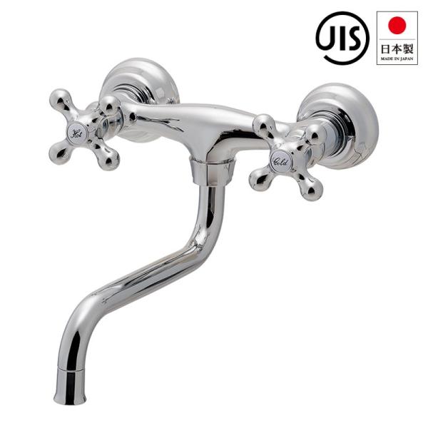 床たち蛇口　混合 完売】キッチン用 混合栓 クロスハンドル 蛇口 ダブルクロス 壁付混合