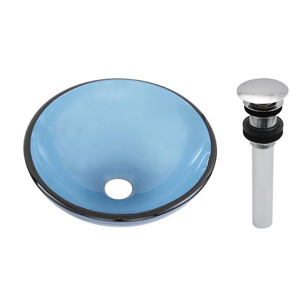 ガラス 洗面ボウル 手洗器 クリアブルー（SSサイズ φ 300×100