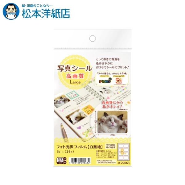 エーワン A-one 紙の専門店 松本洋紙店 写真シール高画質Large 29663 印刷紙 印刷用紙