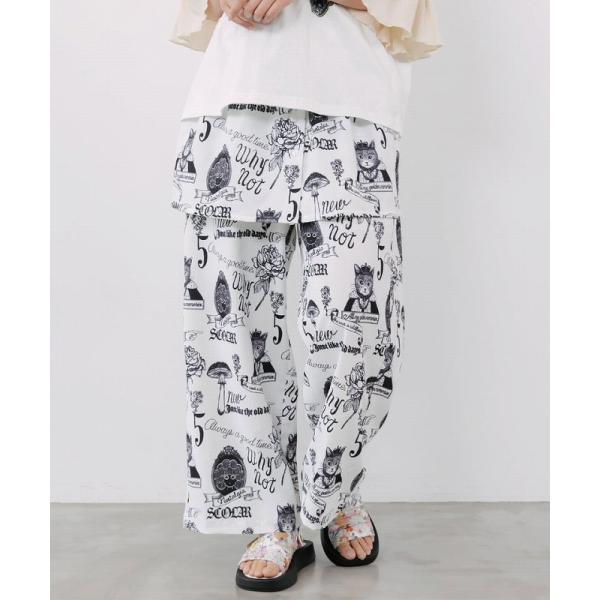 スカラーScoLar 162685：アンティーク柄3way巻きスカート付きパンツ ScoLar（スカラー） パンツ 162685 アンティーク柄 3way巻きスカート