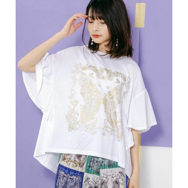 iS ScoLar - イズスカラー 542246 海蝶花柄ラバープリント ラッフルスリーブプルオーバー iS ScoLar トップス is イズ スカラー 542246 海蝶花柄ラバー