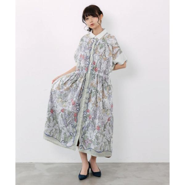 新品タグ付 イズスカラー　562233：ステンドグラス風花柄シャツワンピース pappa_562233