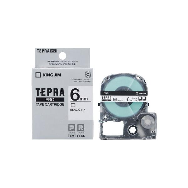 他サイト： テプラ キングジム テプラＰＲＯテープカートリッジ　白ラベル　白に黒文字　６ｍｍ幅×８ｍ SS6Kの商品画像