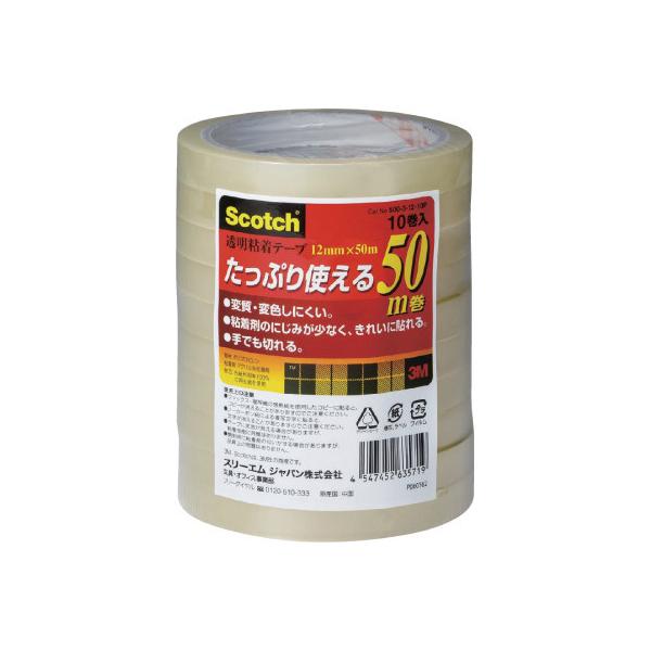 スリーエム　ジャパン 透明粘着テープ５００−３−１２−１０Ｐ　幅１２ｍｍ　長さ５０ｍ　１０巻入 500-3-12-10P