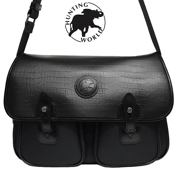 ハンティングワールド　キャリーオール　ブラック　キャンバス　レザー ハンティングワールド ショルダーバッグ キャリーオール キャンバス