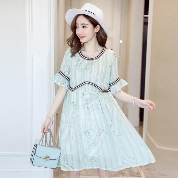 マタニティ服 ひざ丈ワンピース 大きいサイズ レディース シフォンワンピース 半袖 ママ産前産後対応 春夏 マタニティワンピース 妊婦 ゆったり リゾート Daltum Mx