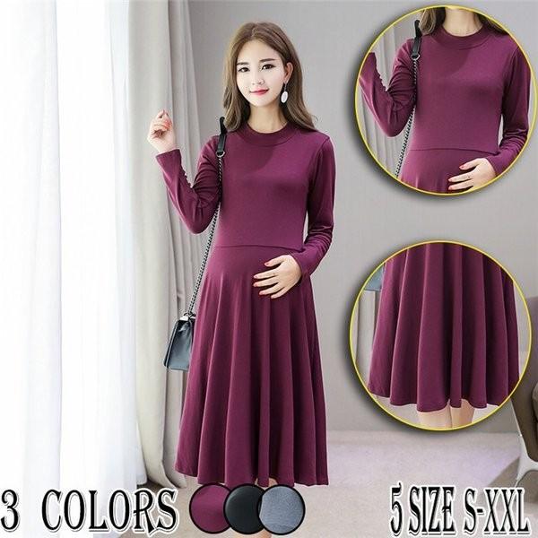マタニティ ワンピース 長袖ワンピース 秋 ミディアムワンピース 妊婦服 大きいサイズ マタニティワンピース フレア オシャレ ママ 産前 産後 マタニティ服 Unipymes Com
