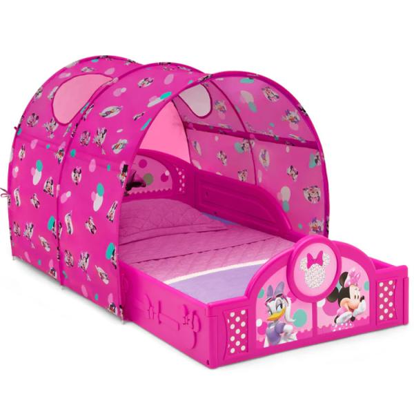 メーカー：Deltaサイズ：約 L138.5cm×W75cm×H79cm重さ：約 7kg対象年齢：1歳半から(メーカー参照)女の子が大好きなミニーちゃんのキャノピー付き幼児用ベッド秘密基地のようなテントベッドでベッドタイムが楽しみ！※マット...