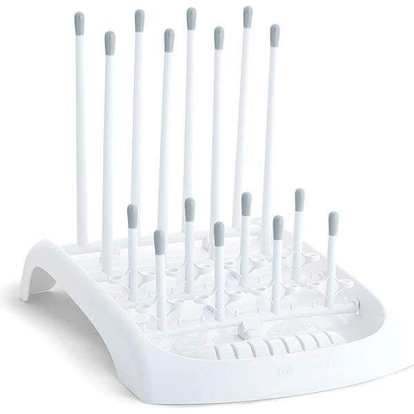 メーカー：MUNCHKINサイズ(約)：W20.5×D29 cmロング8本・ショート8本のマグや哺乳瓶を掛ける棒があり、ニップルも立てかける事で効率よく乾かす事が出来ます。使用しない時は、棒をパタンを倒す事が出来るので、コンパクトに収納も出...