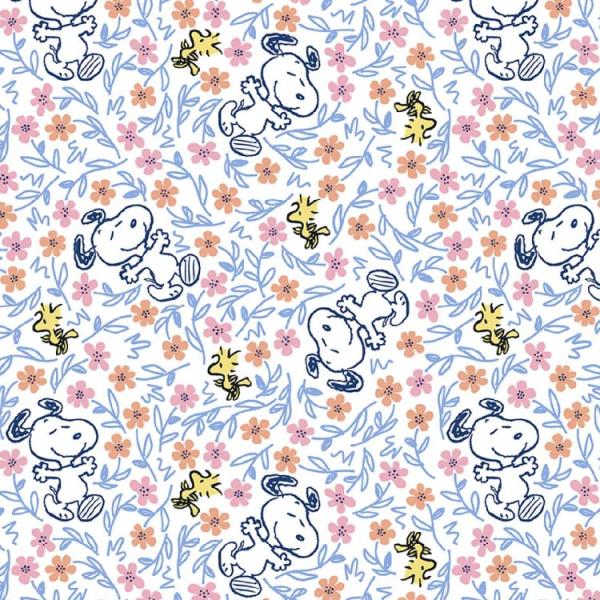 セット割/ 10cm単位 続けてカット スヌーピー フローラル 生地 総柄 ウッドストック コットン プリント キャラクター 男の子 女の子 布 手作り 手芸 輸入