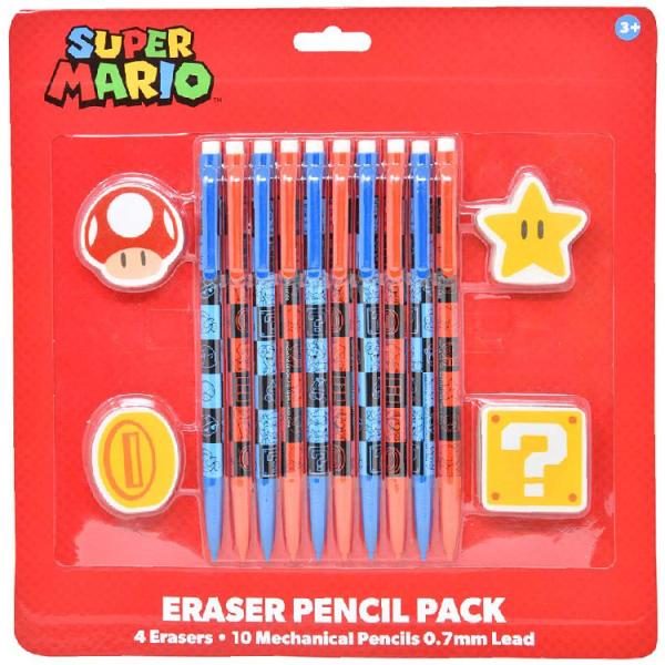 セット割/ スーパーマリオ シャーペン 0.7mm シャープペン 10本 文具 文房具 消しゴム ステーショナリー 可愛い 子供 大人 オフィス 学校 MARIO