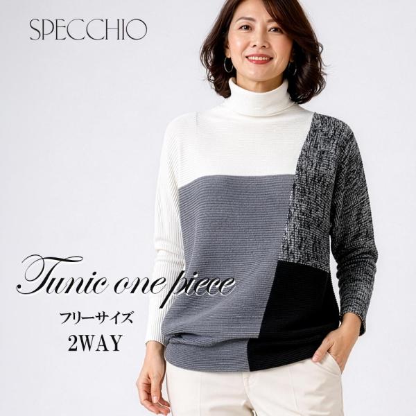 SPECCHIO スペッチオチュニック プリーツ加工 40 グレーブラック SPECCHIO（スペッチオ） 2way チュニック ワンピース トップス