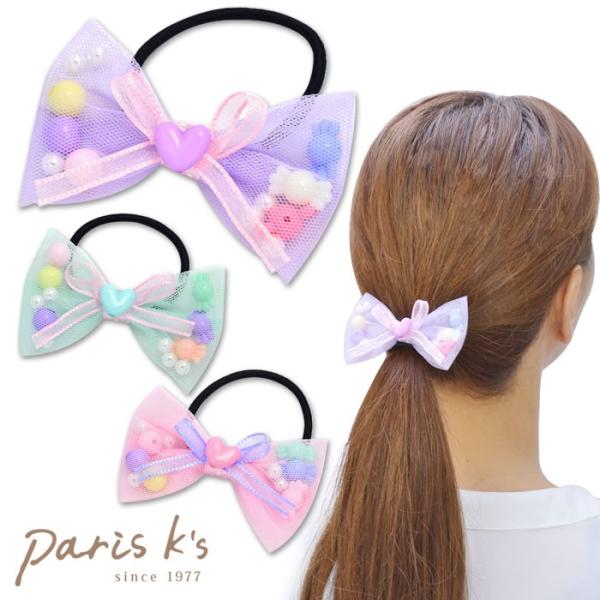 【T-524】うさぎ付きヘアリボン　ゆめかわリボン　キッズリボン　ハンドメイド うさぎ♡ ゆめかわ チュールリボン ツイン ハンドメイド リボン