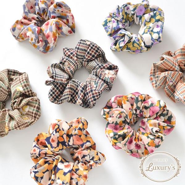 パリスキッズ シュシュ ヘアゴム 花柄 チェック 柄 フラワー