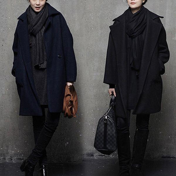 美しい ゆったりコート 大人スタイル 暖か 真冬 膝丈 ハーフコート ネイビー ブラック 送料無料 Pコート サイズ L Oroagri Eu