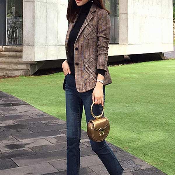 グレンチェックジャケット ブレザー ブラウン チェック テーラードジャケット 通勤 ビジネス 大人 女子会 ほっそり効果大 代30代40代50代 Jk 2108 7 パリスマダム 通販 Yahoo ショッピング
