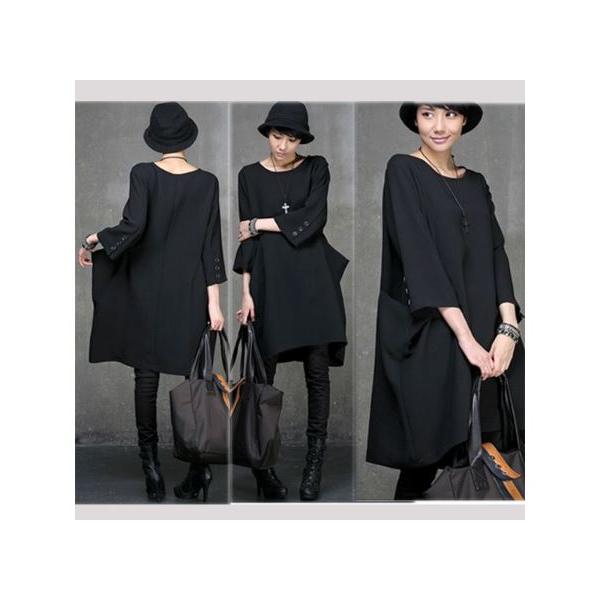 送料無料 春秋冬個性的 変形ワンピース ゆったりスタイル 膝丈 ブラック チュニック Op 10 パリスマダム 通販 Yahoo ショッピング