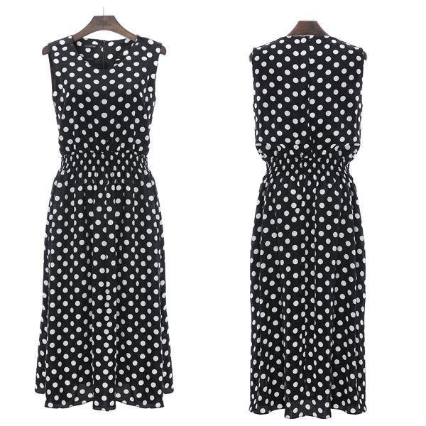 水玉 ドット柄 レトロ ワンピース ブラック ホワイトミモレ丈ノースリー ブ定番スタイル 春秋もok Buyee Buyee Japanese Proxy Service Buy From Japan Bot Online