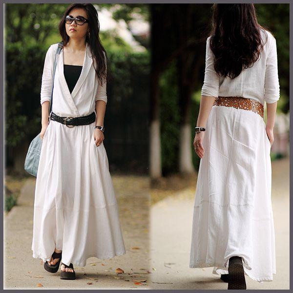 送料無料 麻のロングスカート ワンピース カシュクール マキシ丈 ホワイト リネン 七部袖 個性的 Op 1407 11 パリスマダム 通販 Yahoo ショッピング