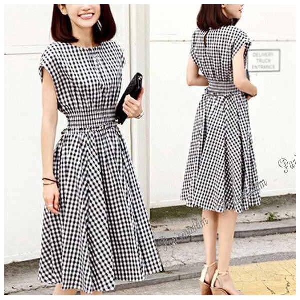 ギンガムチェック 千鳥格子 大人ワンピース ウエストシャーリング フレンチスリーブ ブラック ホワイト 大きいサイズ有り Op 1507 4 パリスマダム 通販 Yahoo ショッピング