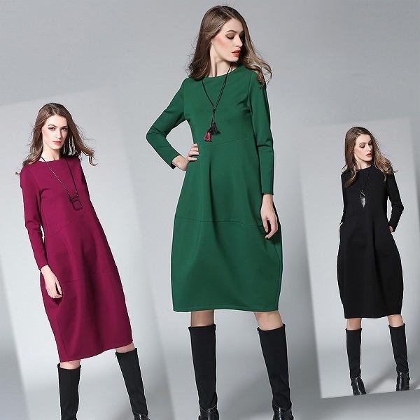 長袖お出かけ ひざ下 バルーンスカートライン エレガンス 大人ワンピース グリーン ブラック ワイン 大きいサイズ有り S Xxl 送料無料 Op 1702 3 パリスマダム 通販 Yahoo ショッピング