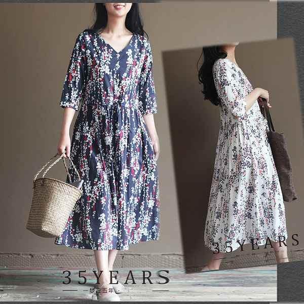 春夏秋 五部袖ワンピース プリント柄ワンピース 膝下丈 コットンワンピ 花柄 送料無料 Op 1708 17 パリスマダム 通販 Yahoo ショッピング