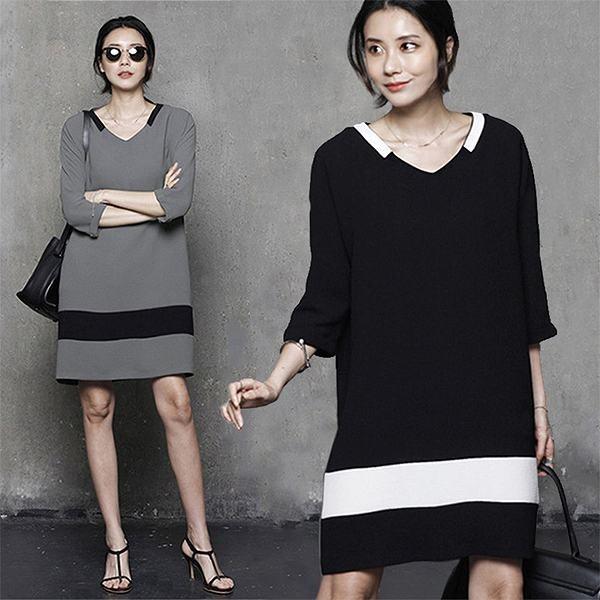 ストレートワンピース 膝上 七部袖 春秋冬 大人のミニ グレー ブラック 送料無料 Op 1808 5 パリスマダム 通販 Yahoo ショッピング