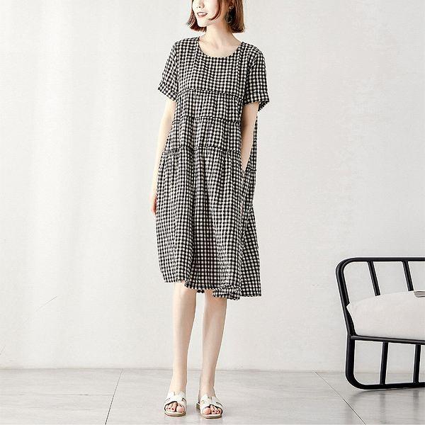 ギンガムチェックワンピース ルーズ 千鳥格子 チェック ティアードスカートワンピース 小さいサイズ 大きいサイズ有り Op 1904 9 パリスマダム 通販 Yahoo ショッピング
