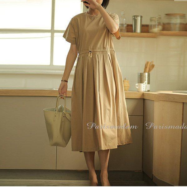 買い値下げ 送料無料 大人上品ワンピース キャメル ひざ下 タックスカート 半袖 ウエストがポイント ひざ下丈 Prismadam A1huh8 代30代40代50代 安い新品 Equipeasd Com Br