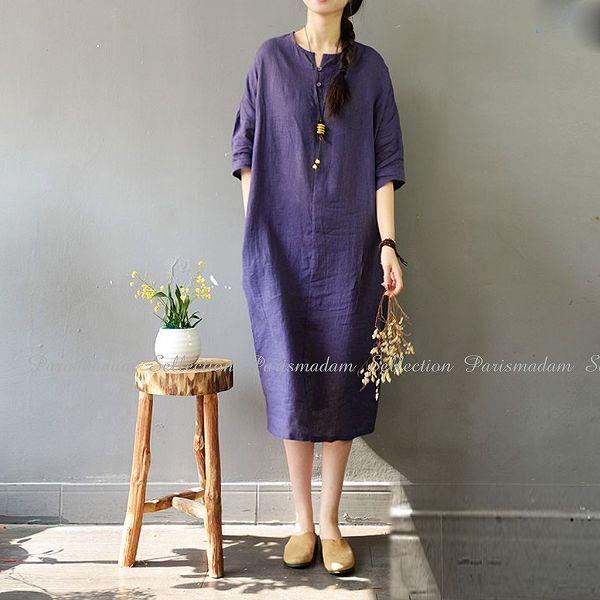 大人エレガンスワンピース ひざ下丈 七分袖 麻 リネン 大きいサイズあり Mから５l送料無料 ほっそり効果大 代30代40代50代 ミセス Op 2106 5 パリスマダム 通販 Yahoo ショッピング