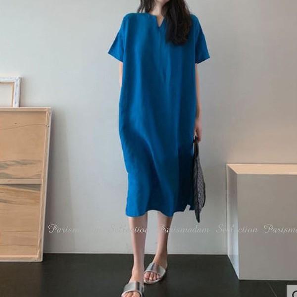 スカイブルー ストレートワンピース サイドスリット 半袖 ひざ下丈 通勤 お出かけ S Xl Op 2107 4 パリスマダム 通販 Yahoo ショッピング