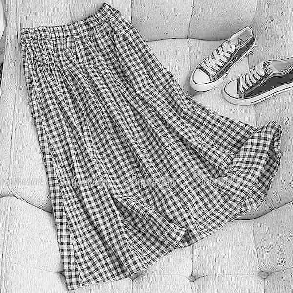 ギンガムチェックスカート ウエストゴム ミモレ丈 ひざ下丈 千鳥格子 ブラック ホワイト コットン 上品 大人 フリーサイズ Sk 04 3 パリスマダム 通販 Yahoo ショッピング