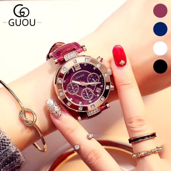 GUOU 腕時計 レディース 女性用 ウォッチ アクセサリー ラッピング無料 かわいい おしゃれ ゴールド ブレスレット 円形 ダイヤモンド 8050  :GUOU8050:ParisRose 通販 