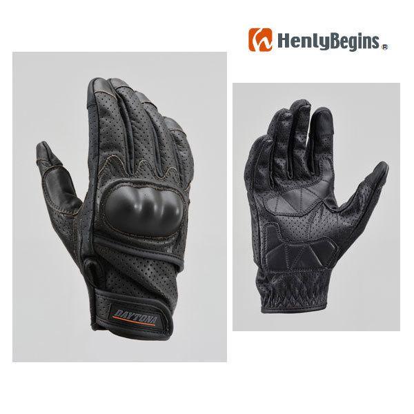【7月3日出荷】デイトナ ヘンリービギンズ HBG-130 パンチングメッシュプロテクターカウレザーグローブ[ブラック] Lサイズ  18913