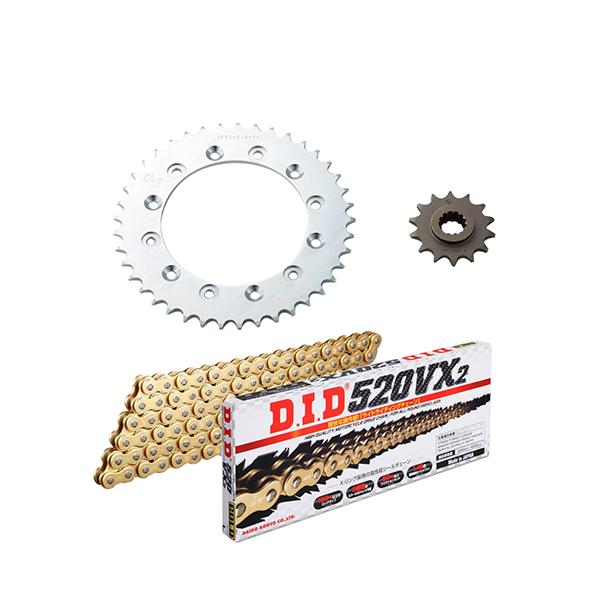 メーカー品番：DH-06G適合車種：VTR250[98-13]カラー：ゴールドタイプ：MT駆動系商品サイズ：520-104L単位：1セットセット内容/付属品：フロントスプロケット×1、リアスプロケット×1、チェーン×1、カシメジョイント×1
