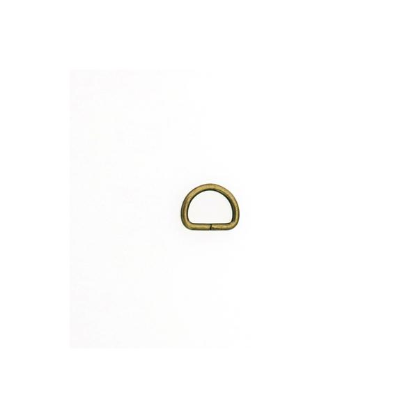 通し幅10mmの大きいサイズのDカン金具。外径寸法：約14×9mm。線の太さ1.8mmの鉄線を曲げて半円の形にしています。線の先端は溶接していません。鉄製の本体に、ニッケル、アンティーク、黒ニッケルの鍍金をかけて仕上げています。