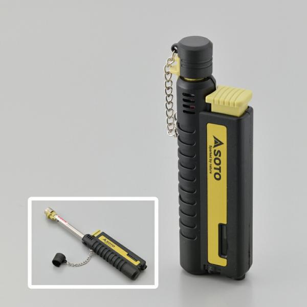 火口が伸びる小型耐風バーナー。使用時は伸ばして安全に、非使用時は縮めてコンパクトに収納できます。セーフティーロック機能付きだから、運搬時の誤点火を防止します。●本体サイズ：高さ115〜185×幅38×奥行18(mm)●重量：52g●火炎温度...