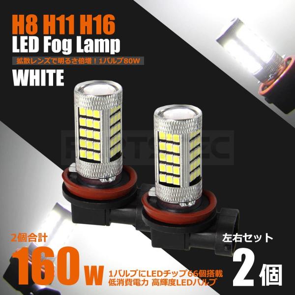 フォグランプ LED ホワイト 白 2個 H8 H11 H16 対応 フォグバルブ 160W タント カスタム 20系 30系 アルファード 30系 プリウス 他 / 28-359x2 C-3