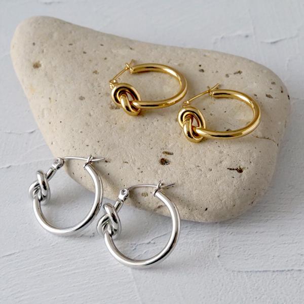 メール便送料無料 サージカルステンレス 177. ワンノット フープピアス ゴールド シルバー スタッド 金属アレルギー対応