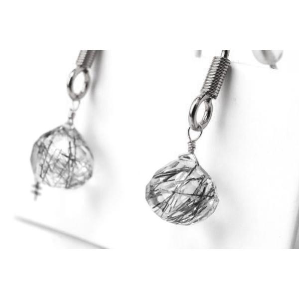 日本製 ピアス ブラックルチル ドロップカット ステンレス シルバー