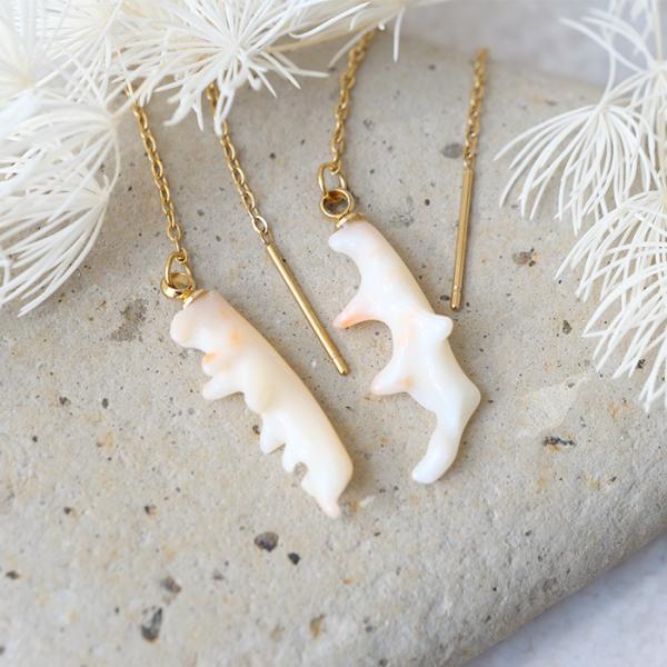 天然サンゴ アメリカンピアス 天然石 日本産 日本製 3月誕生月