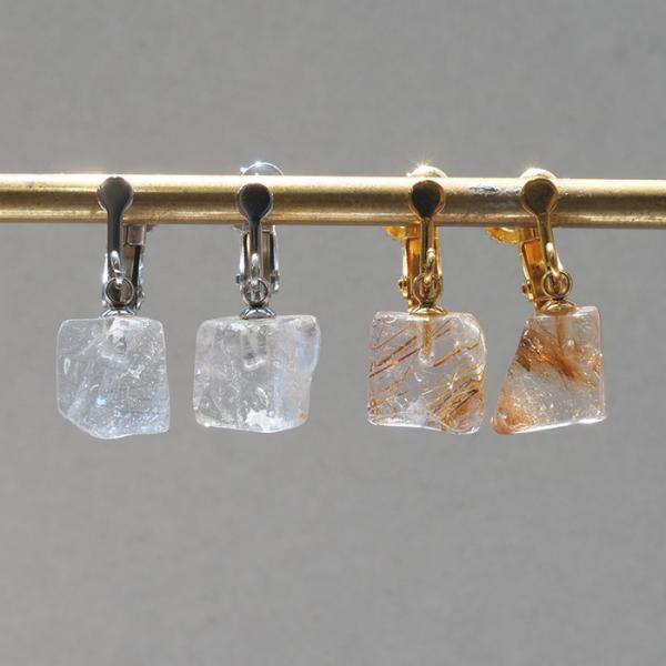 ザギマウンテンクォーツ 天然石 ネジバネ式 イヤリング アクセサリー