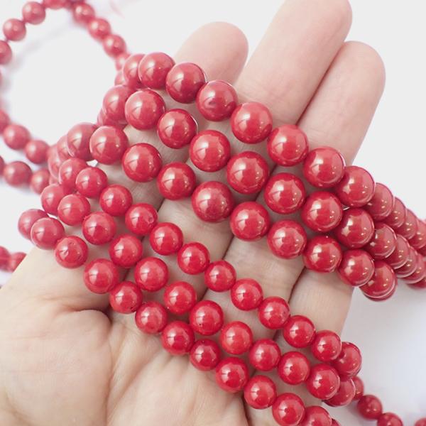 サンゴビーズ(染色) 6. 丸玉 6-8mm まとめ売り コーラル 赤 真紅