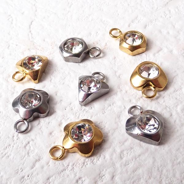 ステンレス チャーム 【1個】 メタルチャーム ハート 花 三角 六角